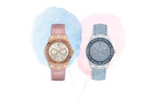 Softes Rosé, luftiges Hellblau und glitzernde Swarovski-Kristalle prägen den coolen Look dieser trendigen Uhren