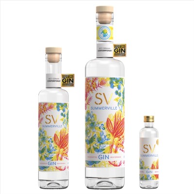 SV Summerville Gin - for Gin-Lovers. In 3 Größen 200 ml, 500 ml, 40 ml (© Summerville Spirits)