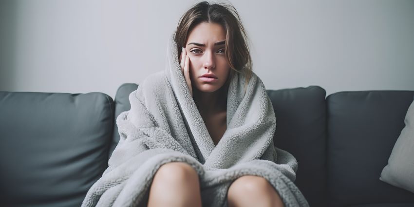 Frau mit Decke auf dem Sofa Grippemythen