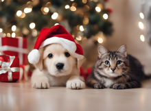 Hund und Katze unterm Weihnachtsbaum