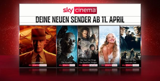 Sky Cinema Premiere, Sky Cinema Classics, Sky Cinema Action, Sky Cinema Family und Sky Cinema Highlights