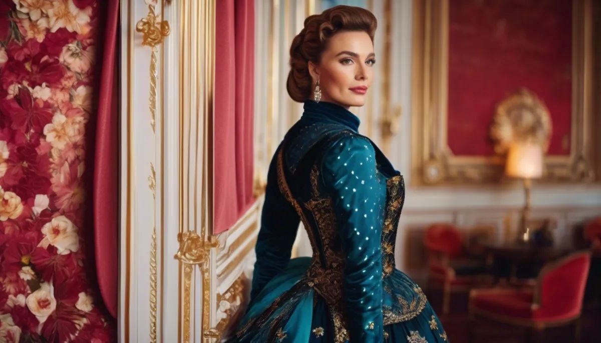 Dame im Stil des 19 Jahrhunderts im Schloss