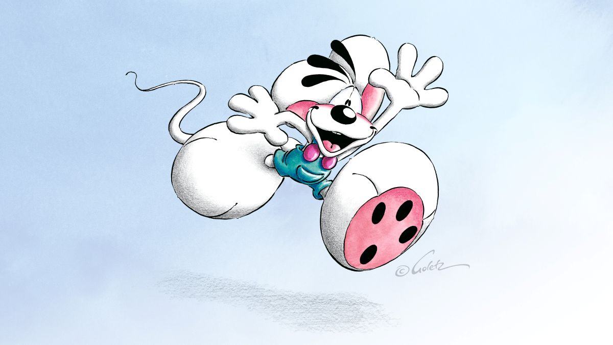 Winkender Diddl® auf blauem Hintergrund