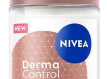 NIVEA Derma Control Clinical deodorant bottle with pink cap and blue NIVEA logo, claims 100h Ultra Dry Touch.