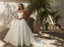 Model in einem Brautkleid der Marke Azazie
