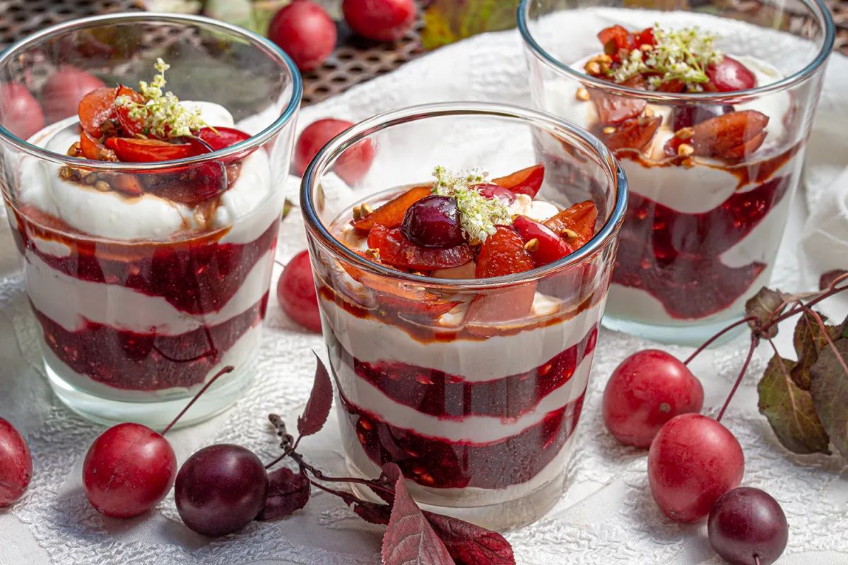 Vom „Scheißpfläumle“ zum Dessert: Kirschpflaumen-Quark-Schichtspeise
